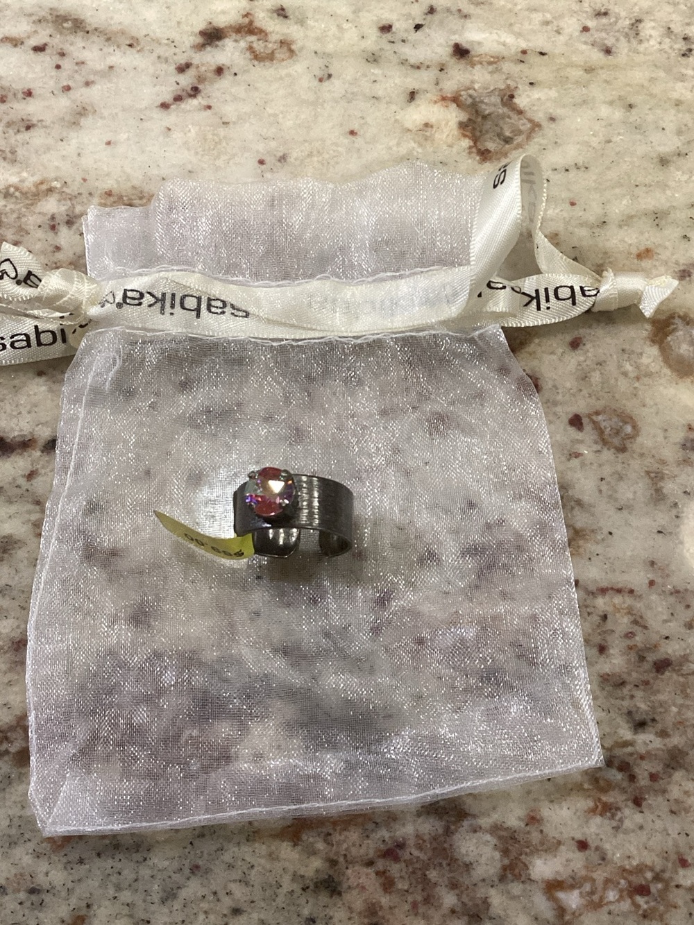 Sabika Silver Ring with Iridescent Pink Crystal